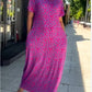 Diamond Neck Pink Purple Floral Print Dress