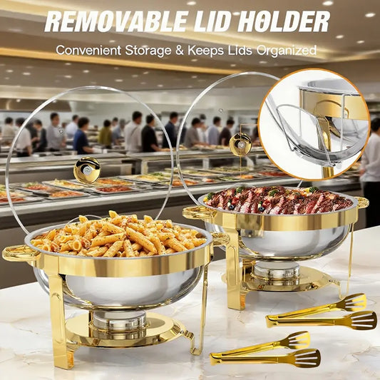 🧑‍🍳The same as in a five-star buffet restaurant🍽️Stainless Steel Chafing Dish Buffet Set 5QT with Fuel Can Rack, Gold Food Warmer for Parties