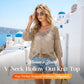 🥰Summer Sale💛Womens Bohemian-Inspired Beige Crochet Top With V-Neck