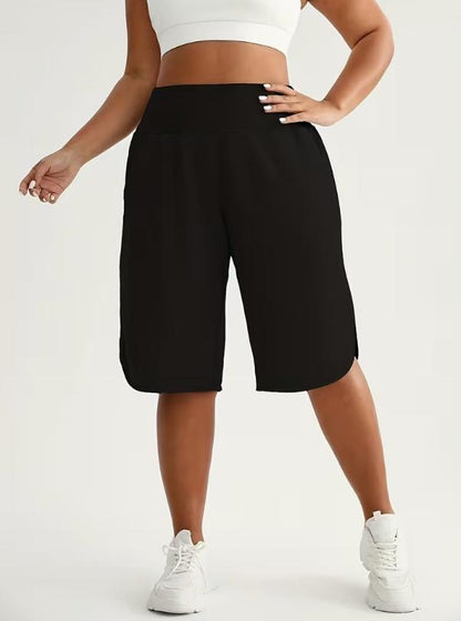👩‍🦱🩳 Plus Size High Waist Bermuda Shorts – loose fit, split leg, pockets. 50% OFF! 🔥