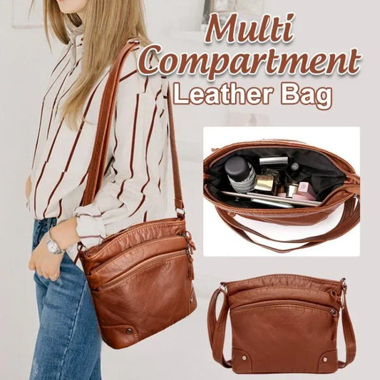 Soft Leather Messenger Multi Pocket Large Capacity Shoulder Bag