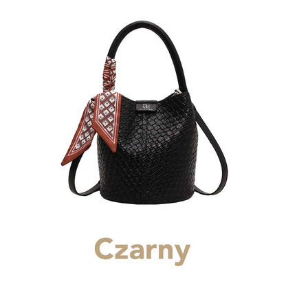 Woven textured leather bucket bag for women