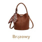 Woven textured leather bucket bag for women