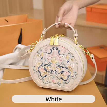 Embroidered Small Round Crossbody Bag