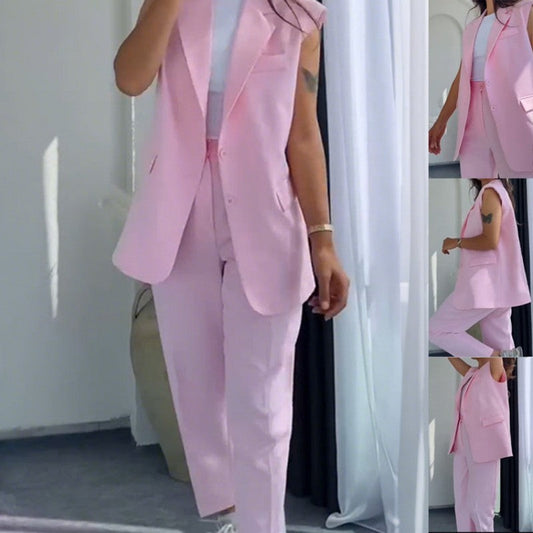 💖Women’s Stylish Sleeveless Blazer & High-Waisted Pants Set👚