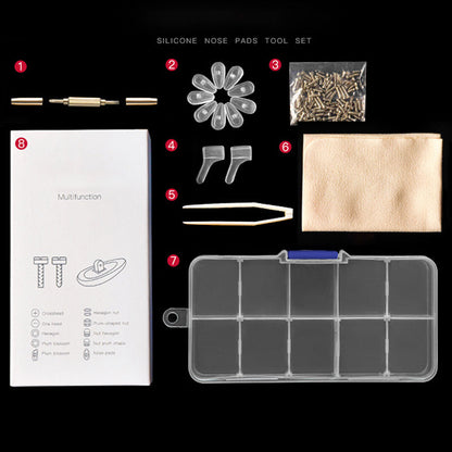 🔥Hot Sale 50% OFF🔥 Eyeglass Nose Pad Repair Kit – 22 Pairs Silicone Pads, Screws, Screwdriver, Tweezers 👓