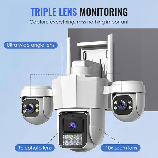 ⏳Limited-time 60% off⏰Say goodbye to blind spot anxiety. With a triple-lens 360° panoramic pan-tilt system, illegal intruders have nowhere to hide.