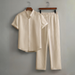 👔 LIMITED-TIME 50% OFF! ✨ Men's Textured 2-Piece Shirt & Pants Set – Breathable, Stand Collar, Elastic Waist 🌿