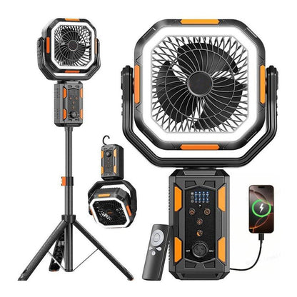 Camping Fan with Detachable Tripod, 30000mAh Rechargeable Fan with LED Lights & 270° Pivot,4 in 1 Cordless Camping Fan, Remote Control Shaking Head Desk Fan for Camping Tent Travel Bedroom Portable Motor summerwins