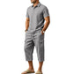 🎁 LIMITED TIME 50% OFF! 👕 Men Summer Linen Set – Loose Shirt & Cargo Shorts Two Piece Outfit 💥