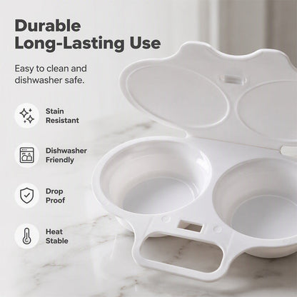 🍳 BUY 1 GET 1 FREE! ✨ Dual Cavity Microwave Egg Poacher – Quick Oil-Free Cooking, Food-Grade PP & Versatile Kitchen Essential 💫