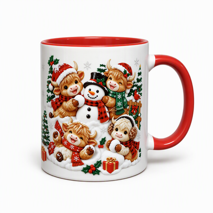 🎄 Limited-Time 50% Off ✨ Cozy Holiday Ceramic Mug — Festive Red Handle & Snowman Print ☕