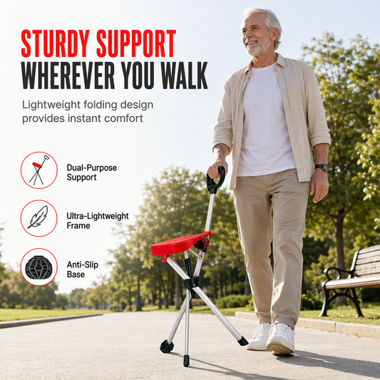 🚶 LIMITED-TIME 50% OFF! ✨ Portable Folding Cane Chair – Dual Walking & Seat, Anti-Slip, Lightweight 🪑