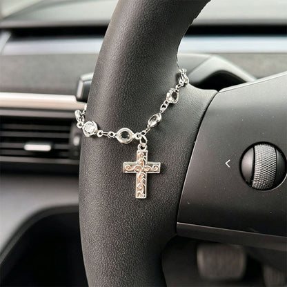 Retro Alloy Car Steering Wheel Pendant Cross Star Charm Ornament